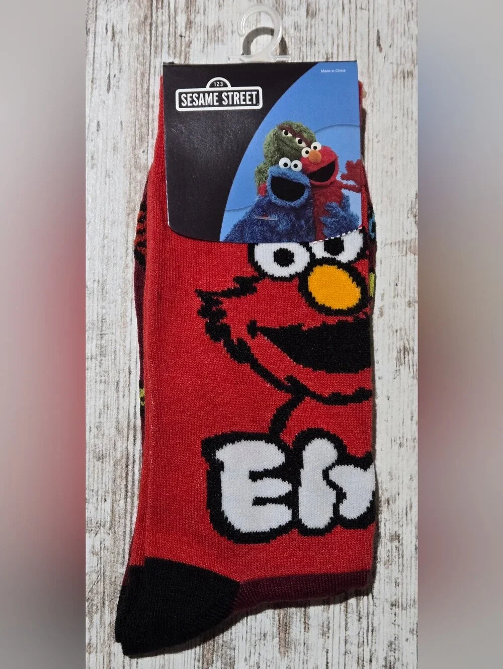 Bioworld Elmo Red Crew Socks with Multicolor Accent Sock Size 10-13